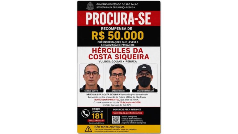 SSP oferece recompensa de R$ 50 mil por informações sobre suspeito de atentado contra Tenente da Rota em São Caetano
